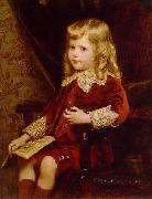 Portrait of a young boy in a red velvet suit, Alfred Edward Emslie